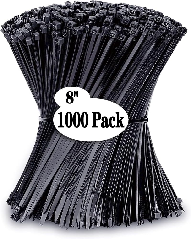 PLWCAMI black zip ties 8 inch front view packaging