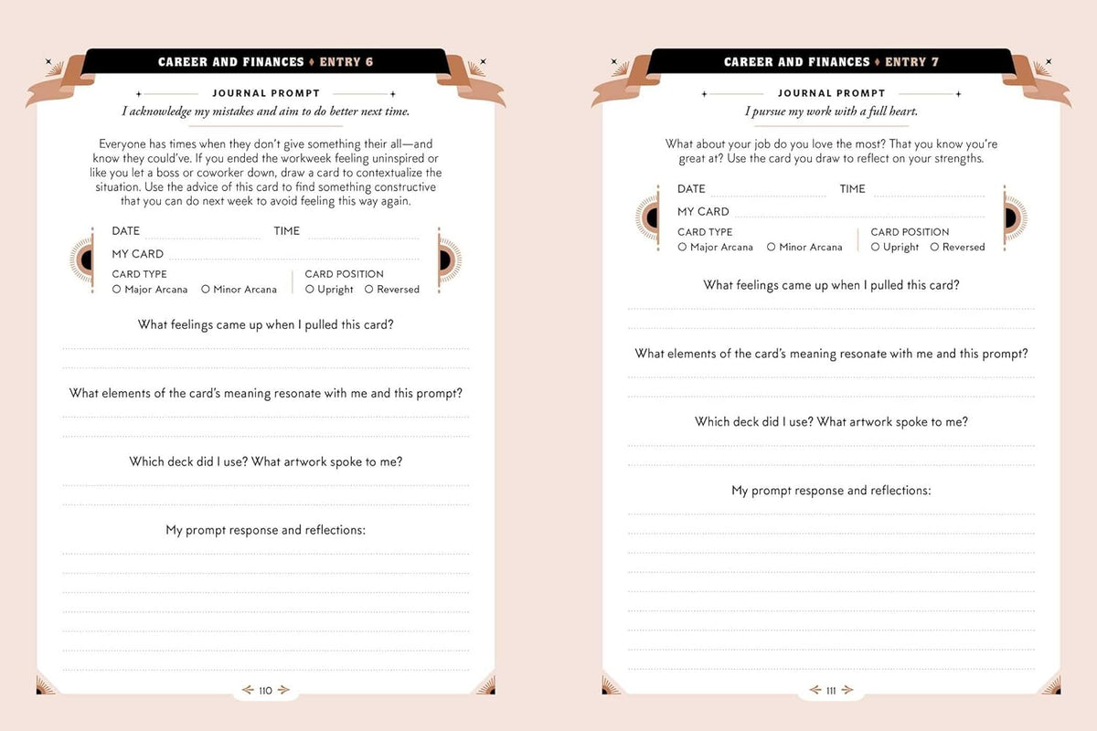 Sample single-card tarot reading layout filled out on journal page