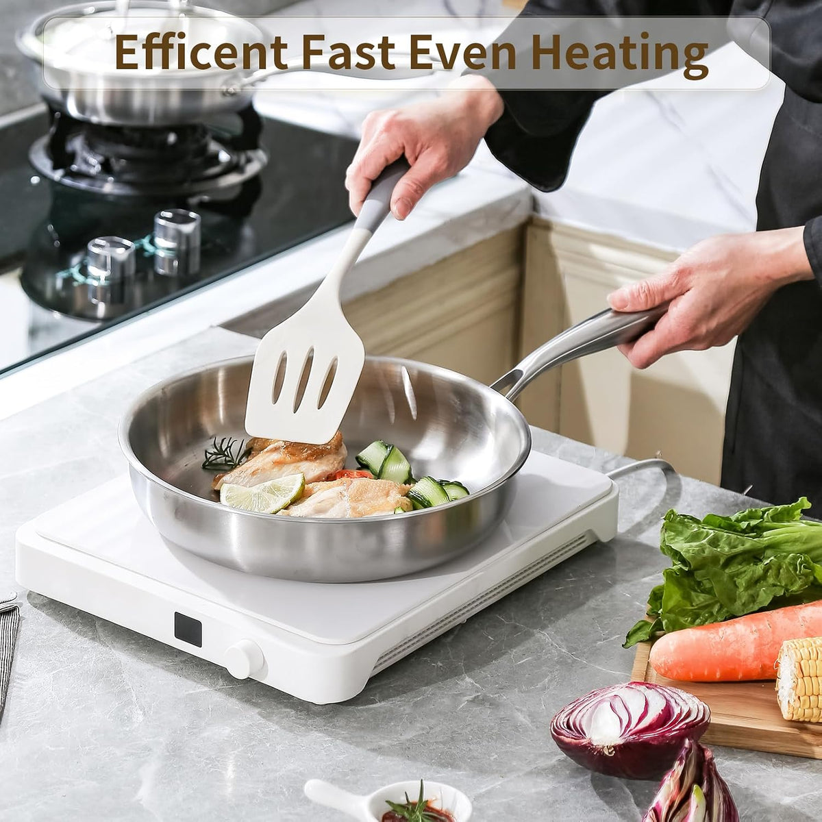 DELARLO stainless steel pan lifestyle angle