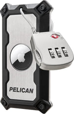 Pelican AirTag tracker luggage lock front view in brushed titanium