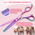 Nyutcwe six in one dog scissors set displaying the curved blades and ergonomic finger rings