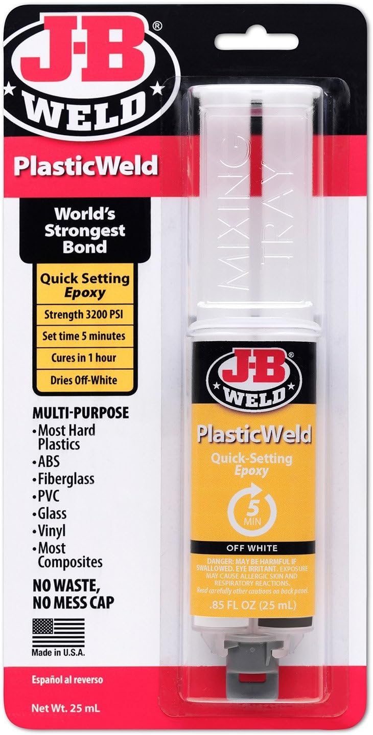 J-B Weld PlasticWeld Quick-Setting Epoxy Syringe front view adhesive