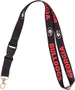 Close-up of University of Georgia Bulldogs lettering on lanyard fabric