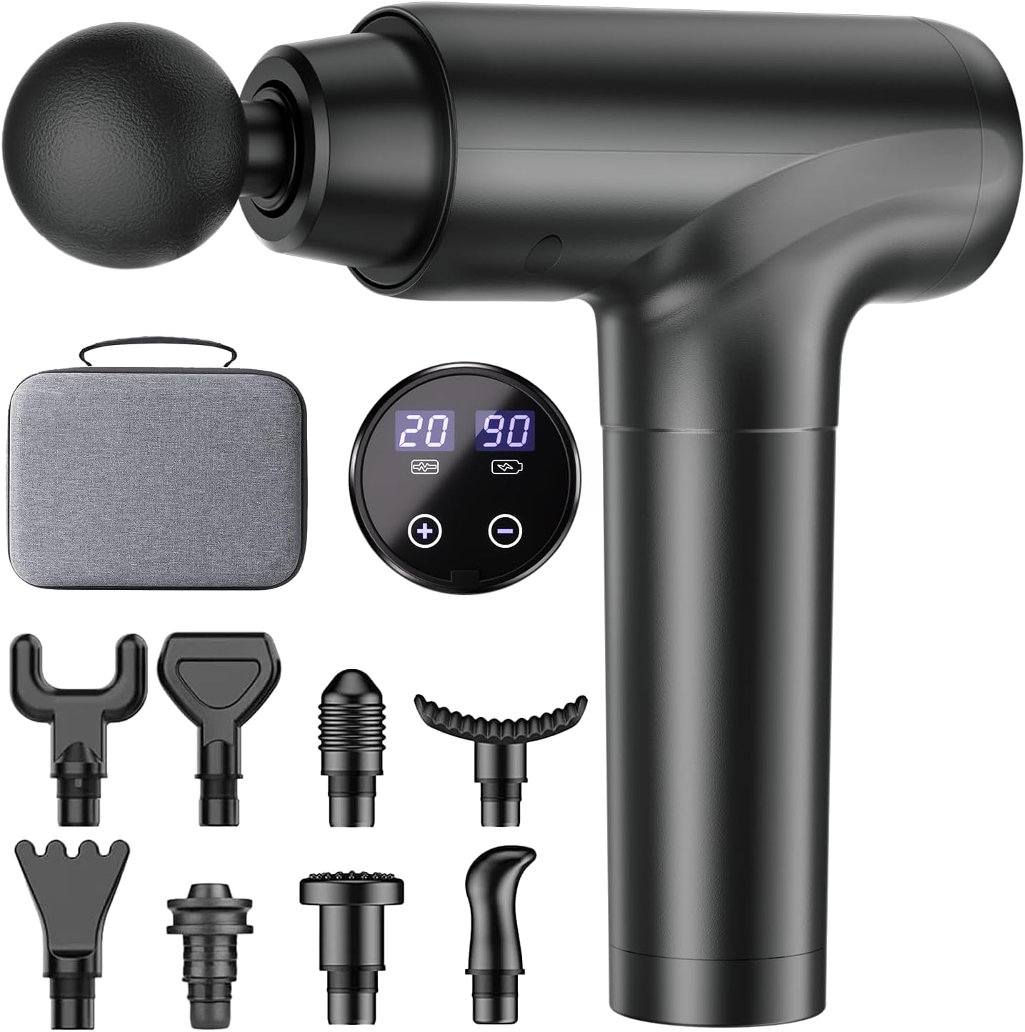 Cotsoco percussion massage gun deep tissue front view showing black ergonomic handle and attached round head
