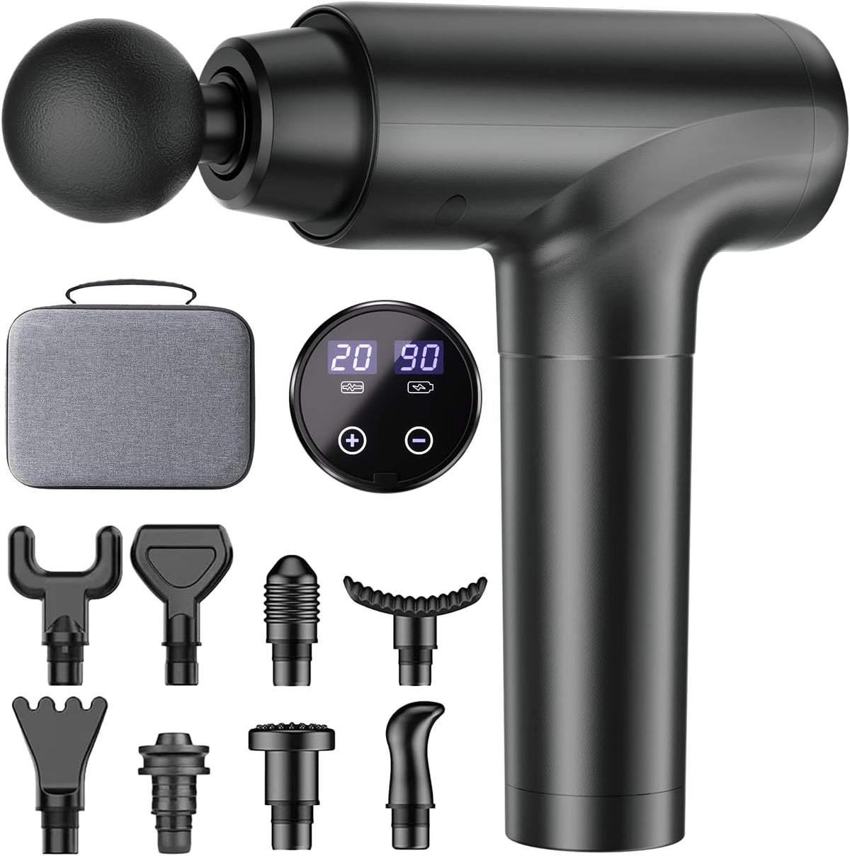 Cotsoco percussion massage gun deep tissue front view showing black ergonomic handle and attached round head