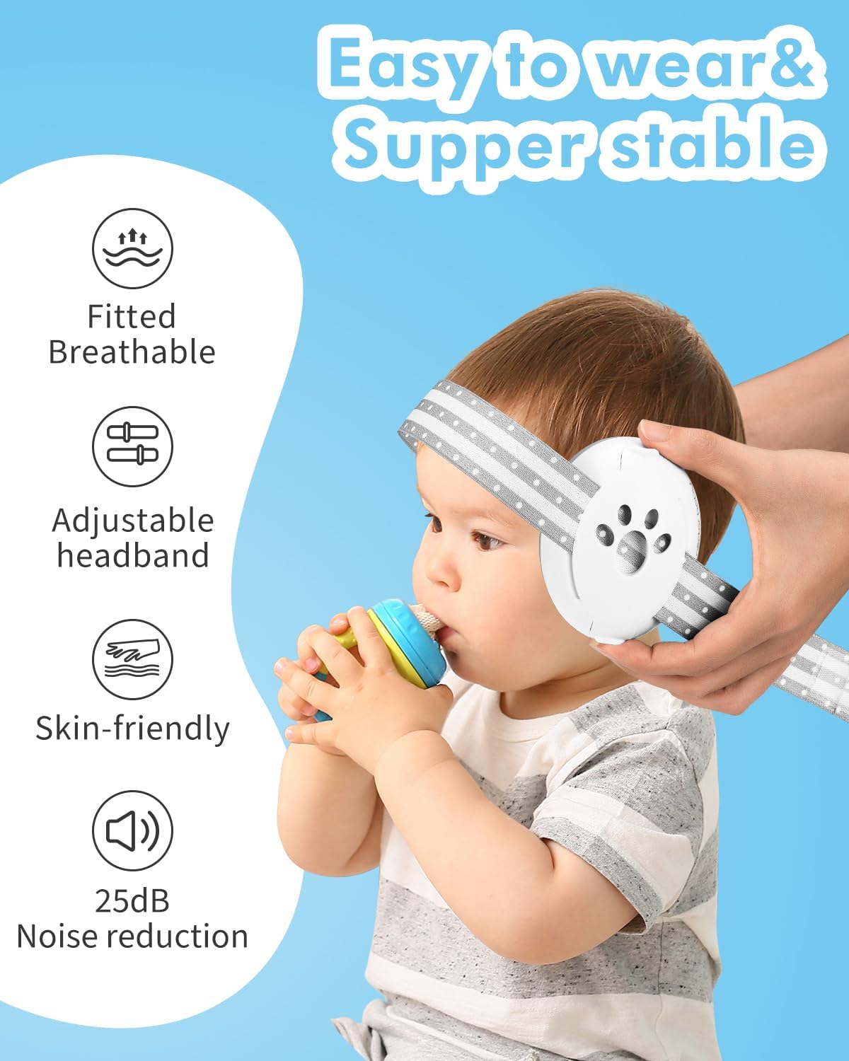Close-up of soft cushioned ear pads on Nectar Baby earmuffs