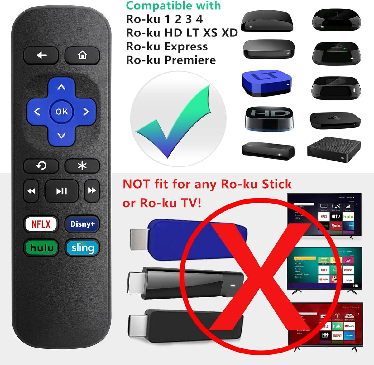 Loutoc Roku remote control showing streaming shortcut buttons