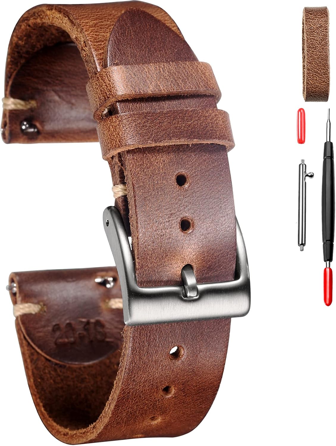 hemsut h Leather Watch Bands for Men, Horween Quick Release Leather Watch Strap Vintage Watch Replacement Wrap of 18mm, 20mm, 22mm - Image 10
