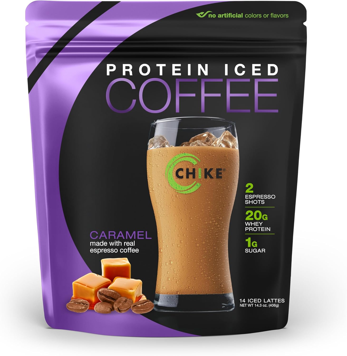 Chike Caramel High Protein Iced Coffee 14.3 Ounce bag front view