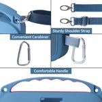 Speaker case shown with adjustable shoulder strap for crossbody carry
