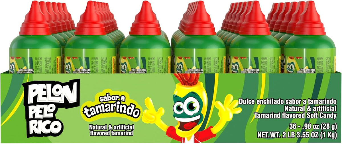 Single one ounce bottle of Pelon Pelo Rico spicy tamarind candy