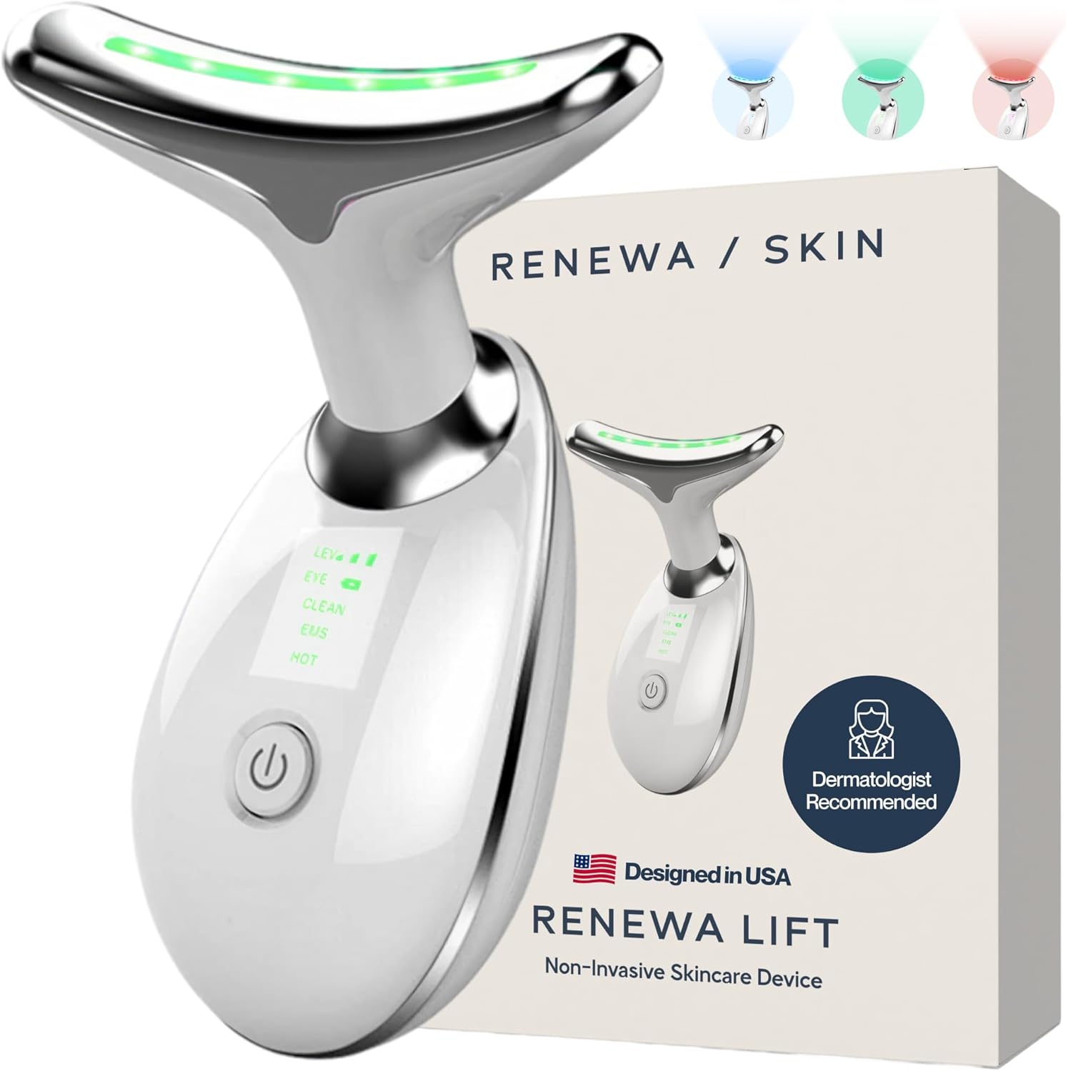 GLUN RenewaLift Face and Neck Sculpting Tool front view showing ergonomic dolphin tail design.