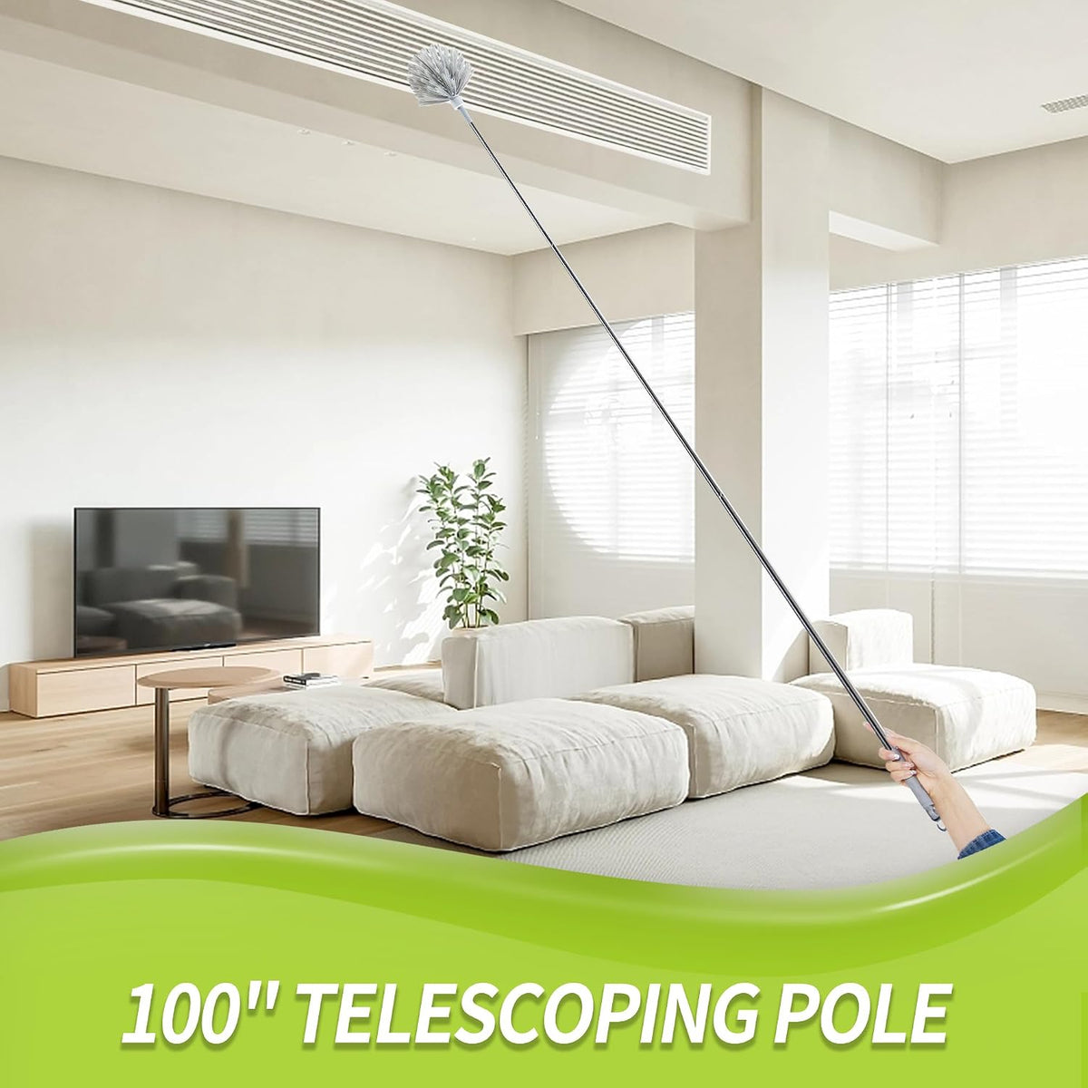 IVYROLL ceiling cleaner kit showing telescopic stainless steel handle