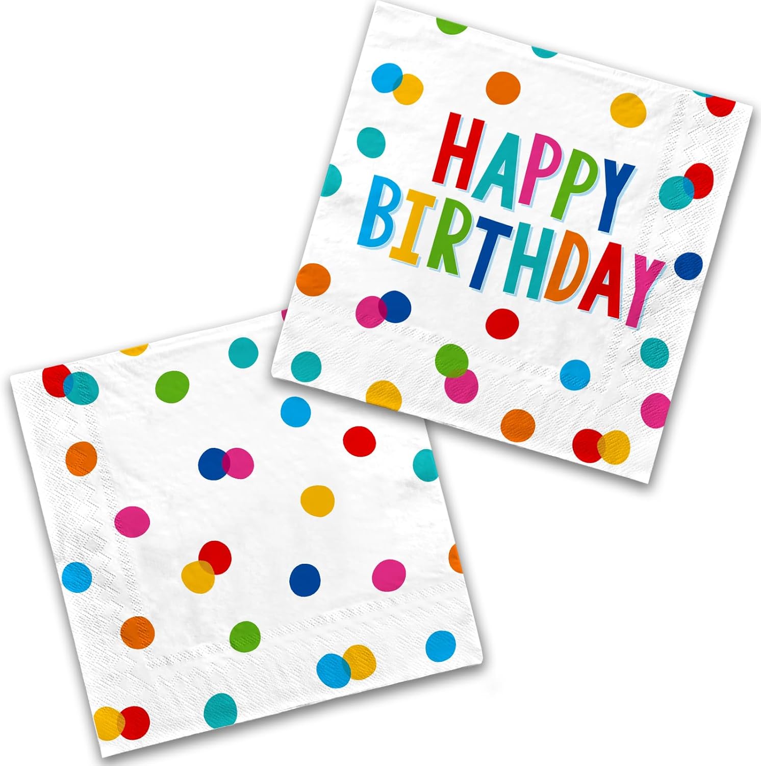 Gatherfun Happy Birthday Dots Design Party Napkins front view showing festive colorful polka dots decoration