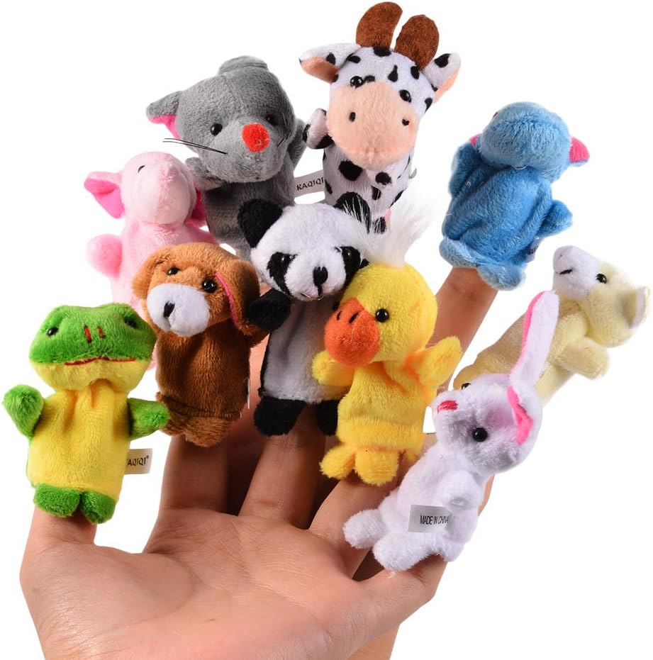 Acekid soft plush animal finger puppets set front view