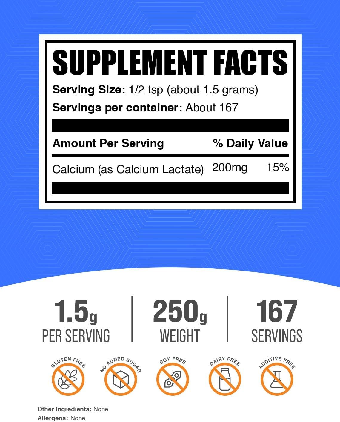 Pure food grade calcium supplement powder by BulkSupplements for strong bones.