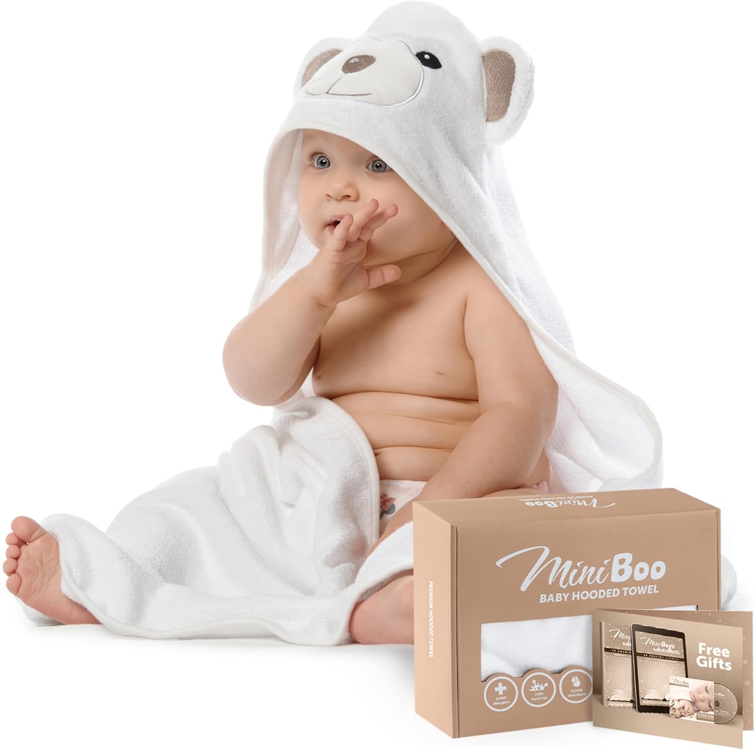 Miniboo organic bamboo hooded baby towel front view