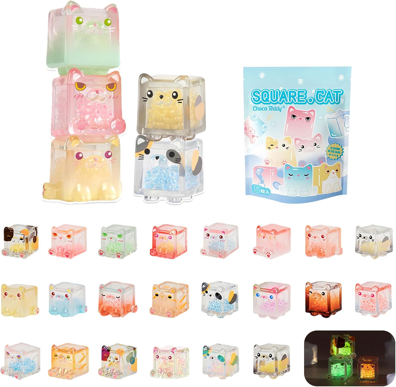 NBBRDDN Square Cat Series blind box set with five random figures.