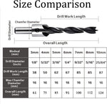 NACX woodworking drill bits size range display