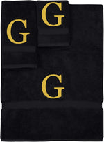 Monogrammed Towel Set, Personalized Gift, Set of 3- Silver Block Letter Embroidered Towel - Extra Absorbent 100% Turkish Cotton - Soft Terry Finish - Initial S Navy - Image 14