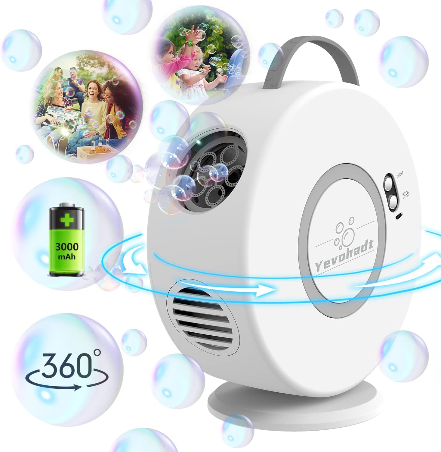 Yevohadt rechargeable bubble machine front view