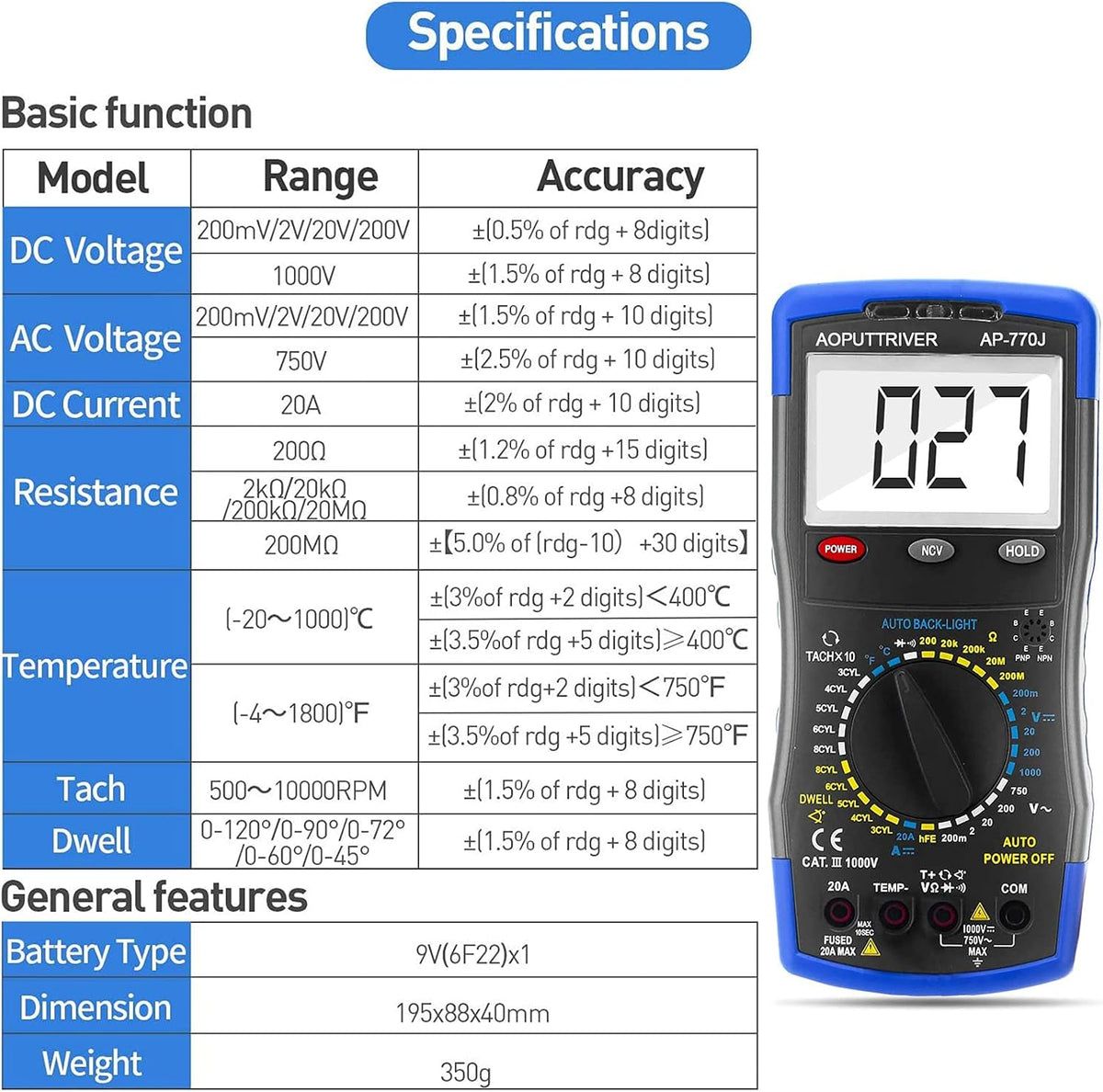 AOPUTTRIVER multimeter test leads and thermocouple probe