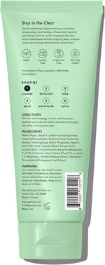 Rael Miracle Clear Exfoliating Cleanser bottle showing active ingredients for oily skin