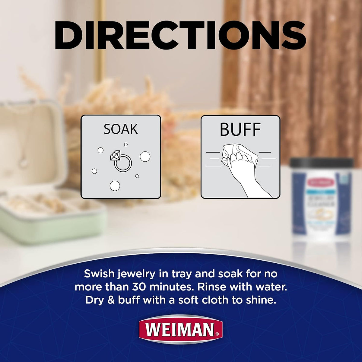 Weiman Fine Jewelry Cleaner solution jar with included tray mechanism