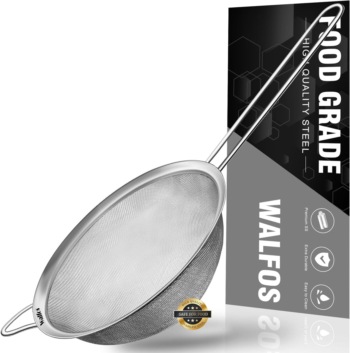 Walfos Fine Mesh Strainers Set, Premium Stainless Steel Colanders and Sifters, with Reinforced Frame Sturdy Handle, Perfect for Sift, Strain, Drain Rinse Vegetables, Pastas Tea - 3 Sizes - Image 9