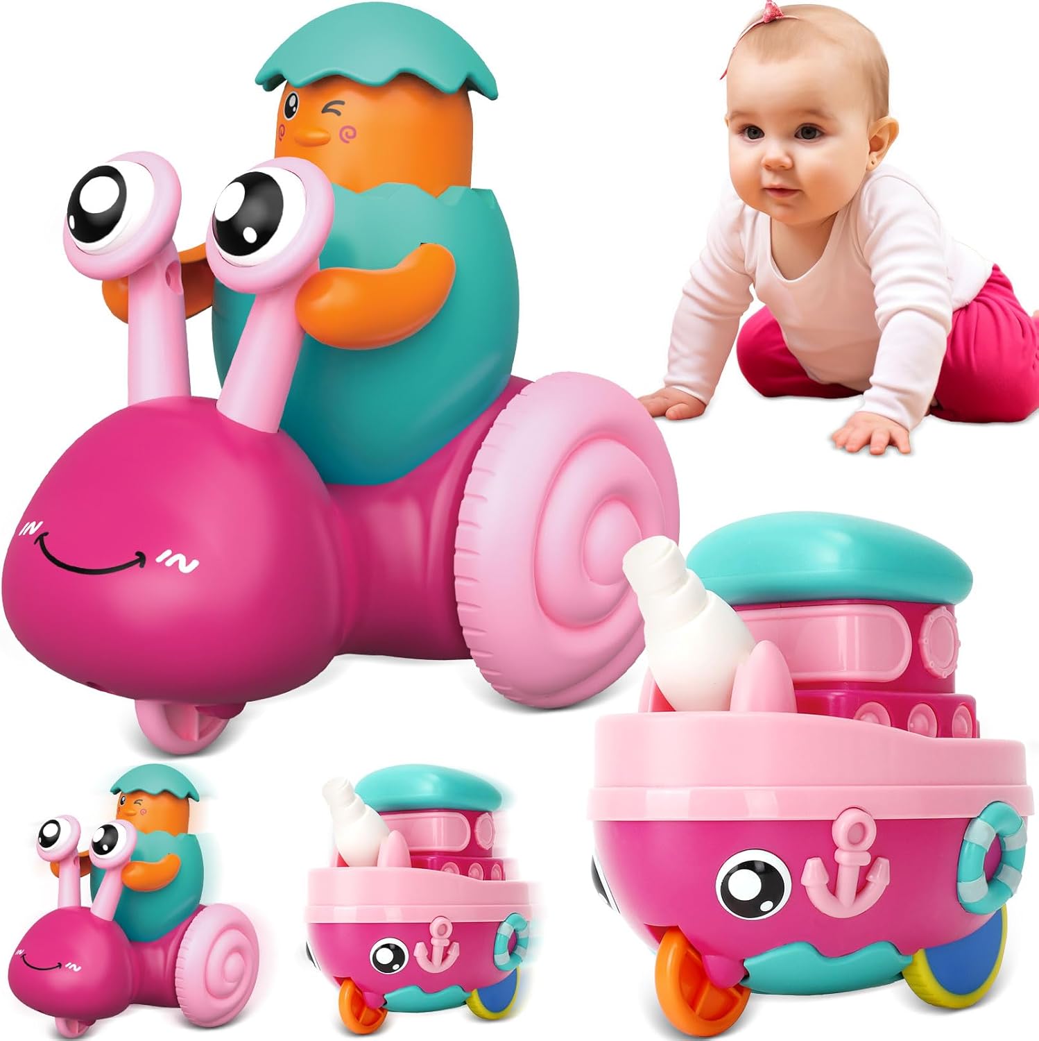 JIAYIISHU press to go car toys set front view featuring colorful toddler vehicles.