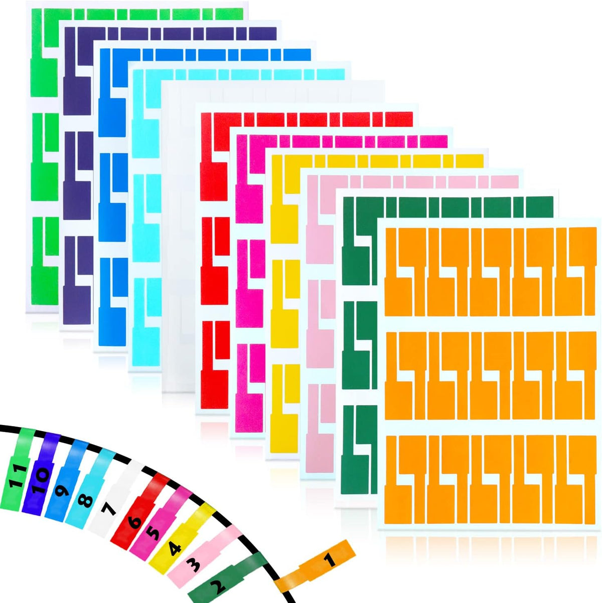 11 Colors Waterproof Wire Labels, 11 Sheet 330Pcs Writable Cord Labels, Self Adhesive Cable Tags for Wire Management, Cable Name Tags for Electronics Laser Printer Computer Cord - Image 1