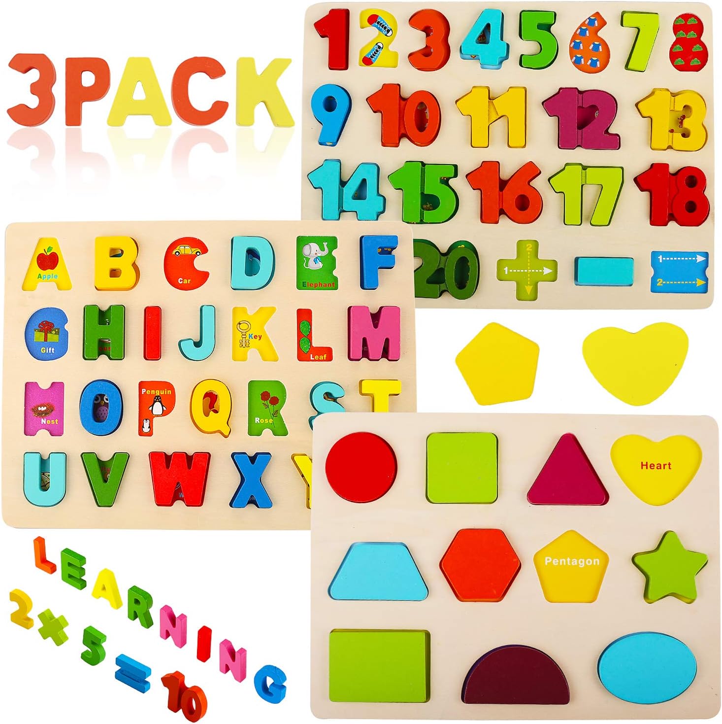 Voamuw wooden puzzles for toddlers front view of alphabet board with illustrations