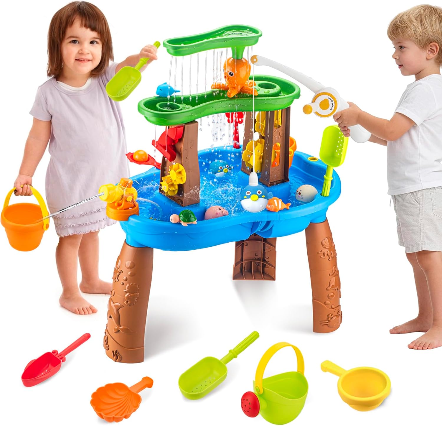 ZACEAC kids sand and water table front view outdoor sensory toy