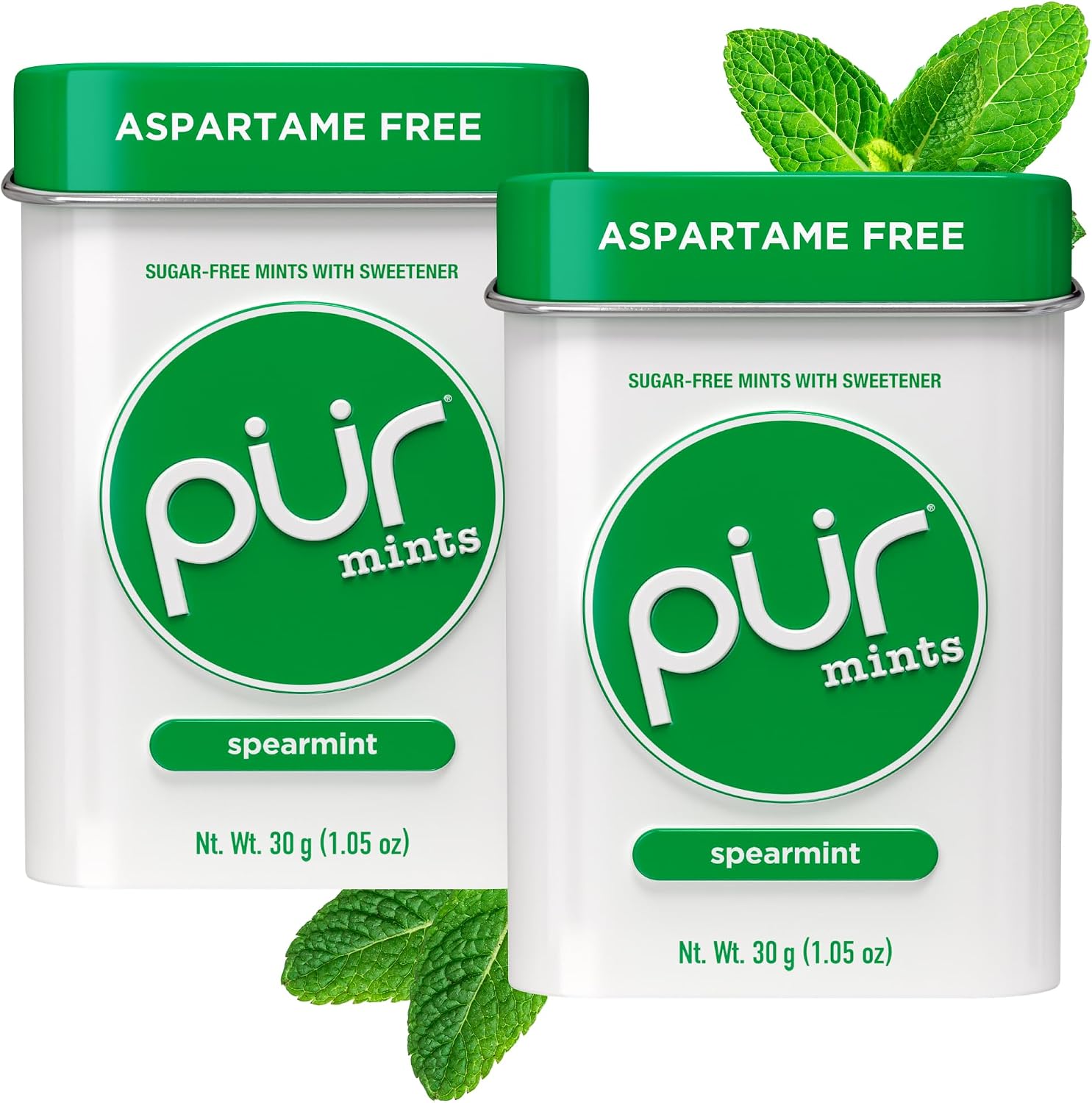 PUR Gum Spearmint Xylitol Mints Pack of Two front view packaging