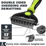 STALTWO pet grooming rake showing double-sided stainless steel teeth