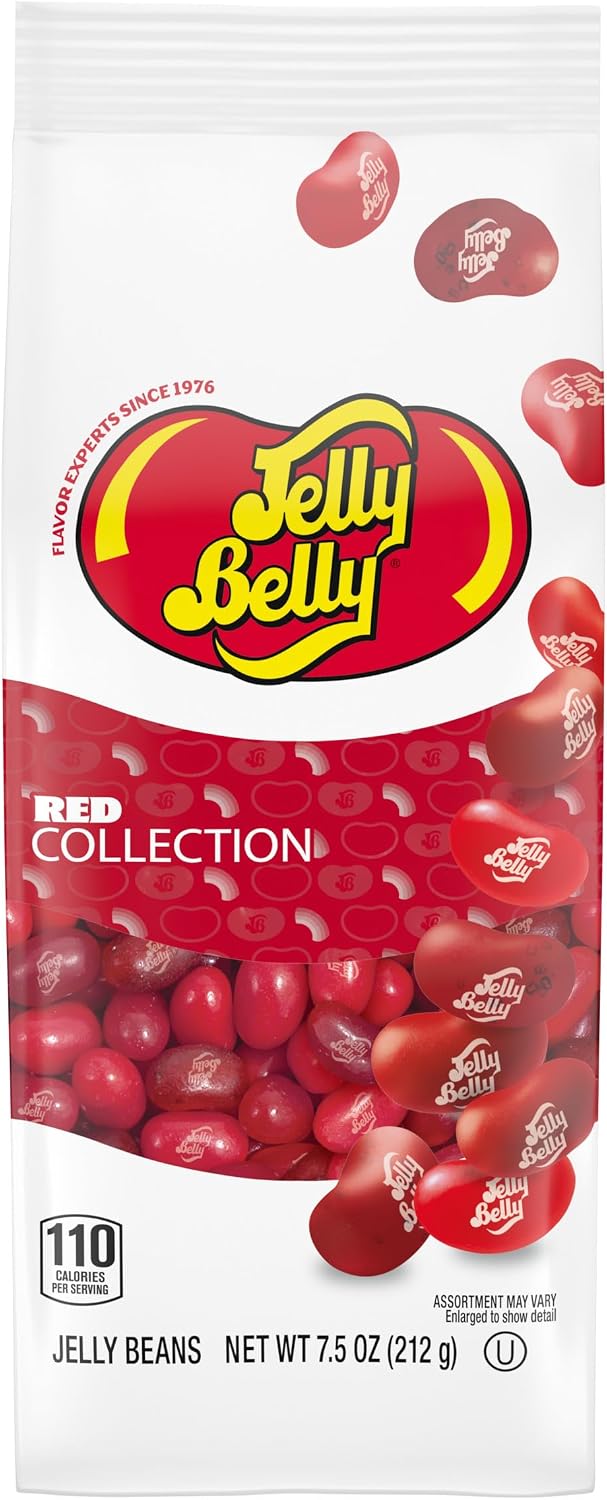 USA imported Jelly Belly pink candy bag showing nutritional facts
