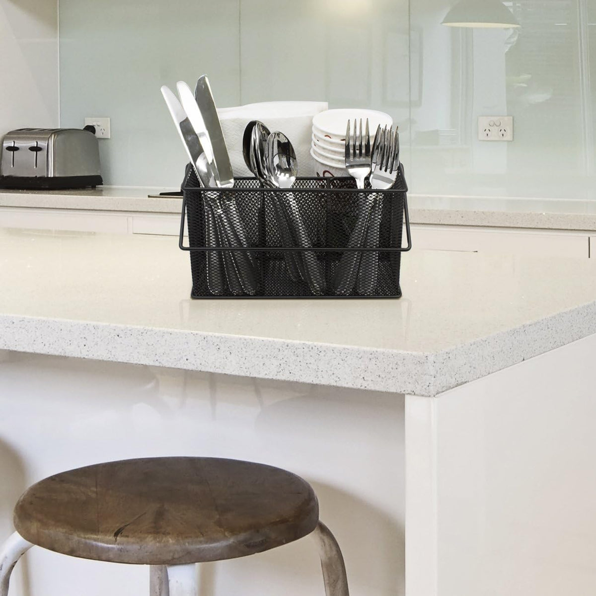 Sorbus utensil caddy filled with silverware and napkins