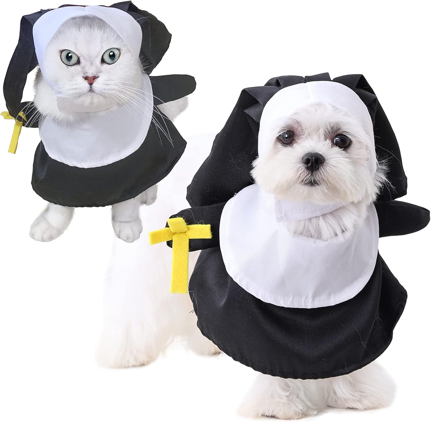 Duuclume funny nun pet costume front view for dogs and cats