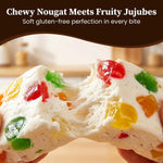 Close up look of ASOZI jujube nougat treats showcasing the colorful embedded jelly bean bits.