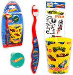 Hot Wheels Toothbrush and Cup Set front view for kids oral hygiene.