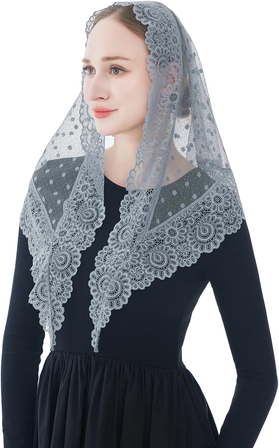 Wgior Triangle Vintage Inspired Lace Chapel Veils Catholic Mass Head Covering Scarf Mantilla Veils for Church - Image 9