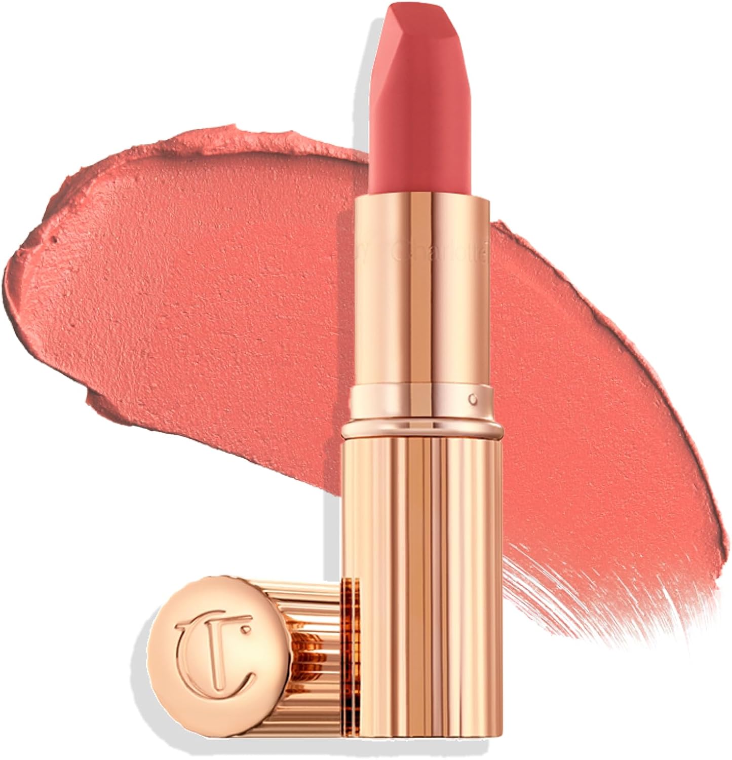 Charlotte Tilbury Matte Revolution Lipstick front view in rose gold packaging