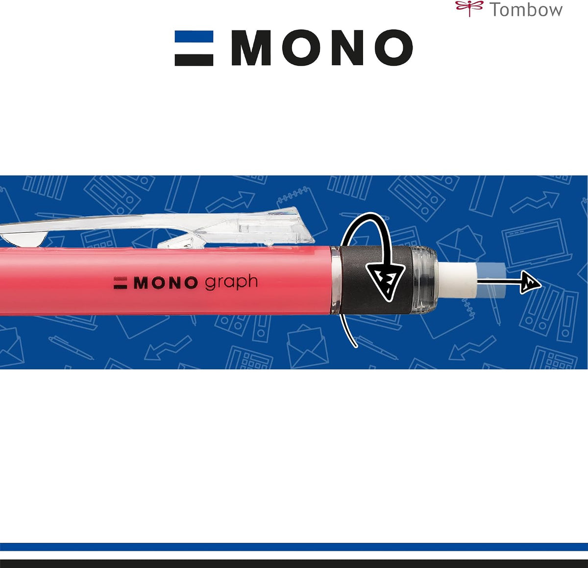 Close up of Tombow pencil clip and shaker lock mechanism