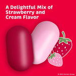 Close up of a single pink and white Tic Tac mint showcasing its layered texture.
