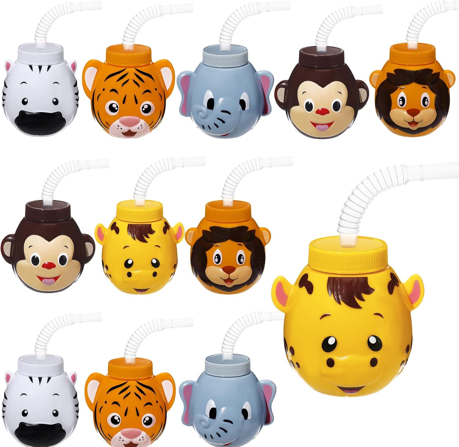 Hoolerry zoo animal cups front view with straws