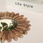 LOSOUR rustic round wood mirror angled texture detail