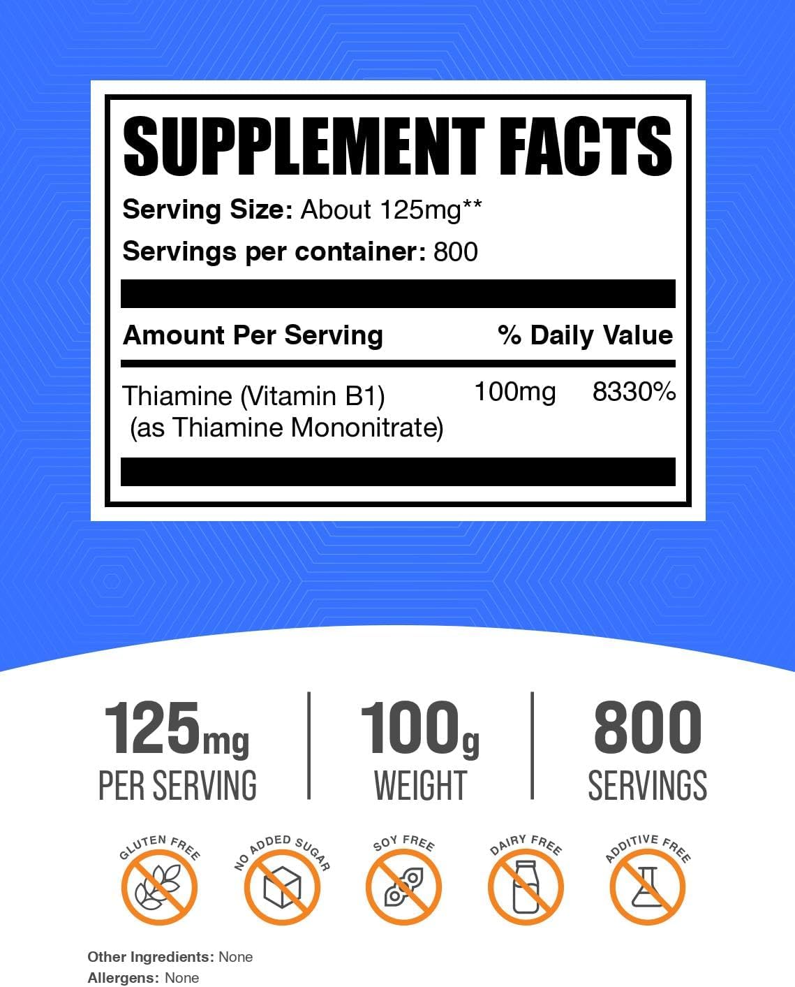 BulkSupplements Vitamin B1 powder dietary supplement nutritional facts