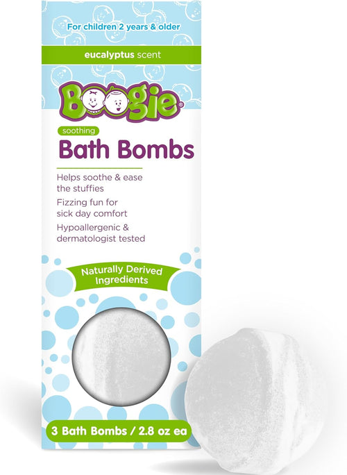 Boogie Kids Bath Bombs, Calming, Naturally Derived, Made with Aloe and Calming Vapors, Eucalyptus, 3 Bath Bombs, 2.8 oz, Pack of 1 - Image 1