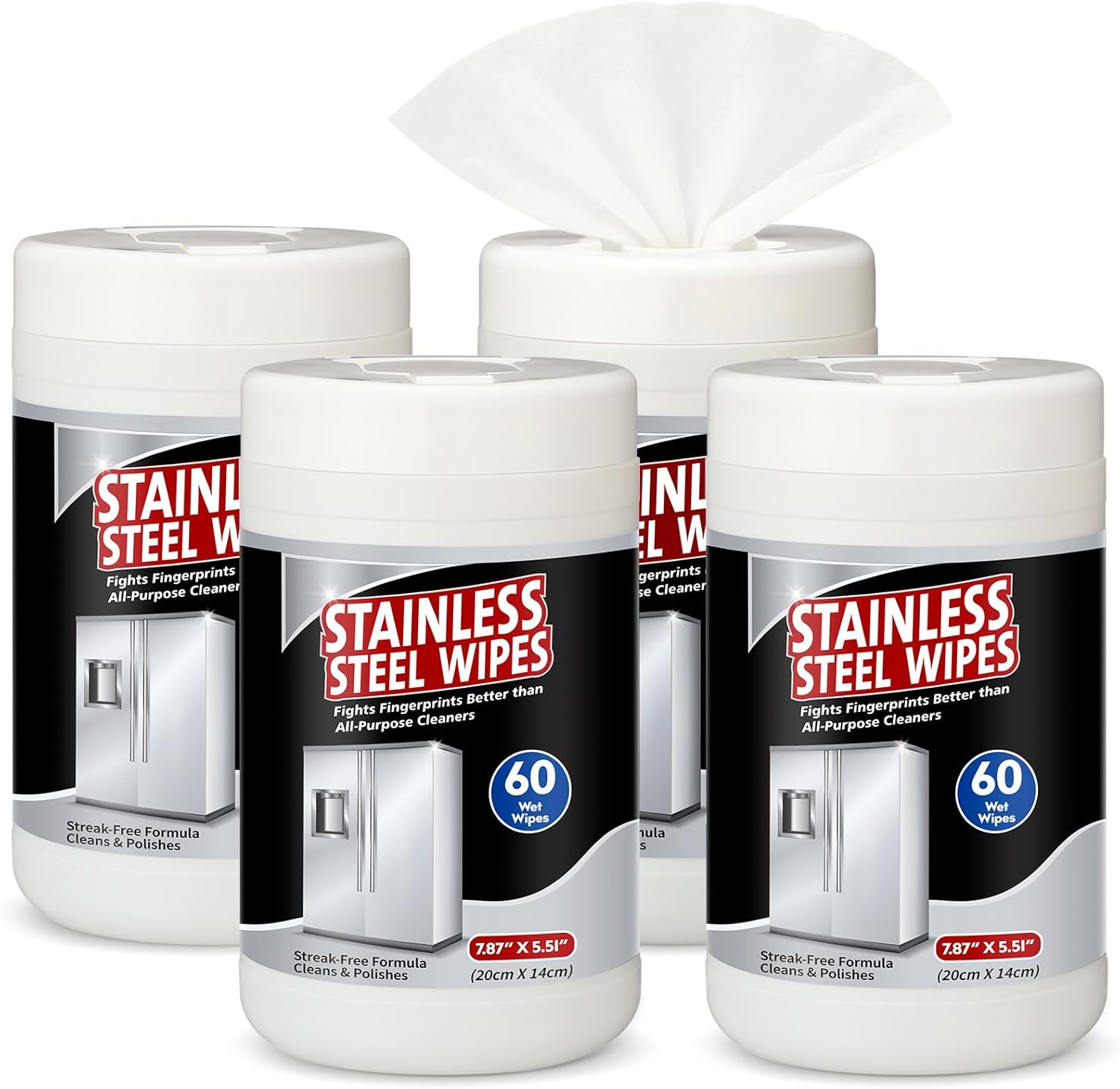 Threlaco stainless steel cleaner wipes 4 pack front view showcasing product canisters