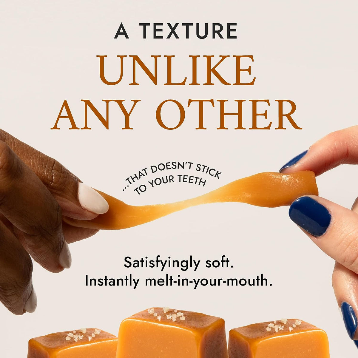 Texture shot of smooth Béquet handcrafted butter caramel sweet